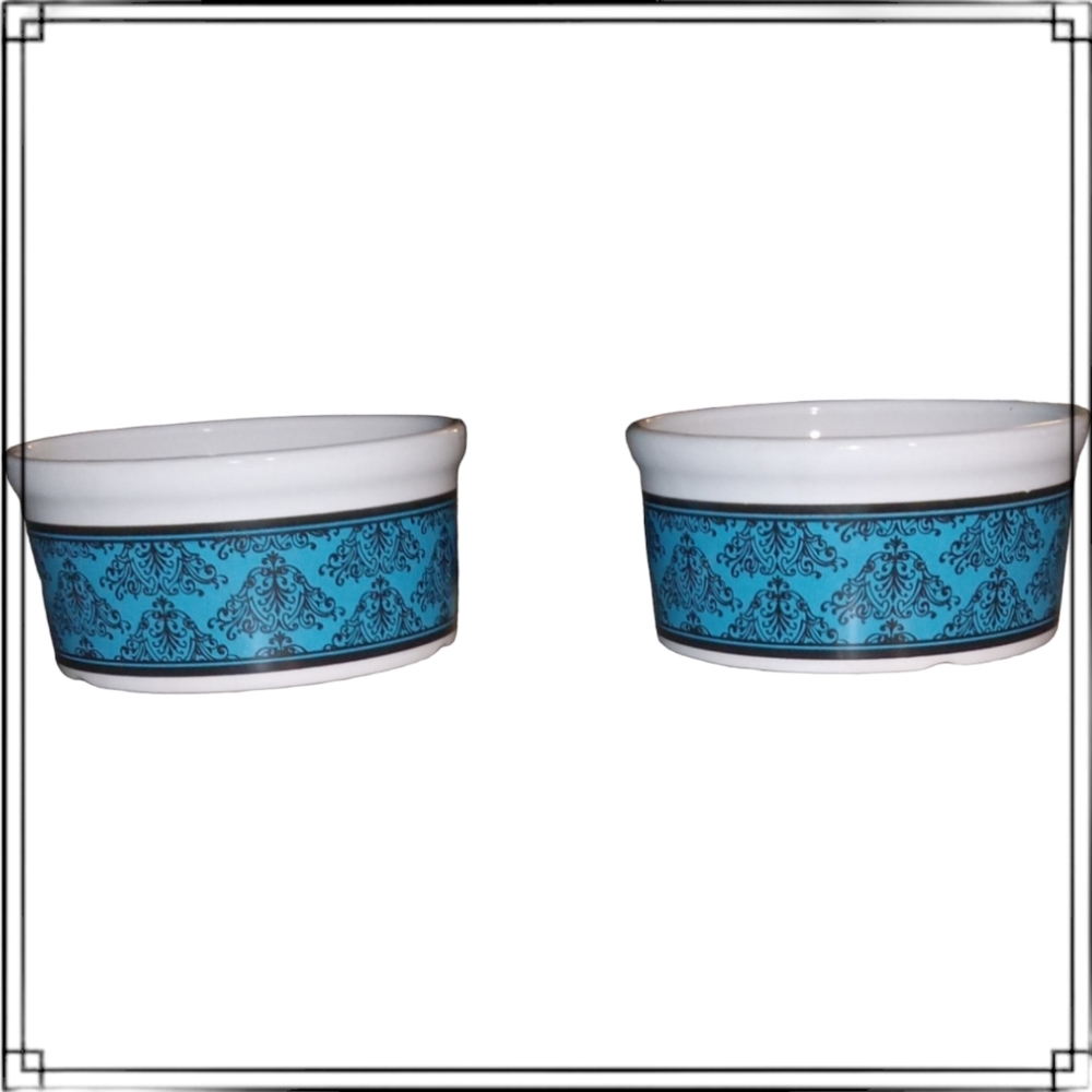 Ceramic Dog Bowls Teal & Black Borough Pattern